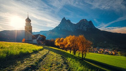 street to the church st valentino in autumn siusi - Shutterstock