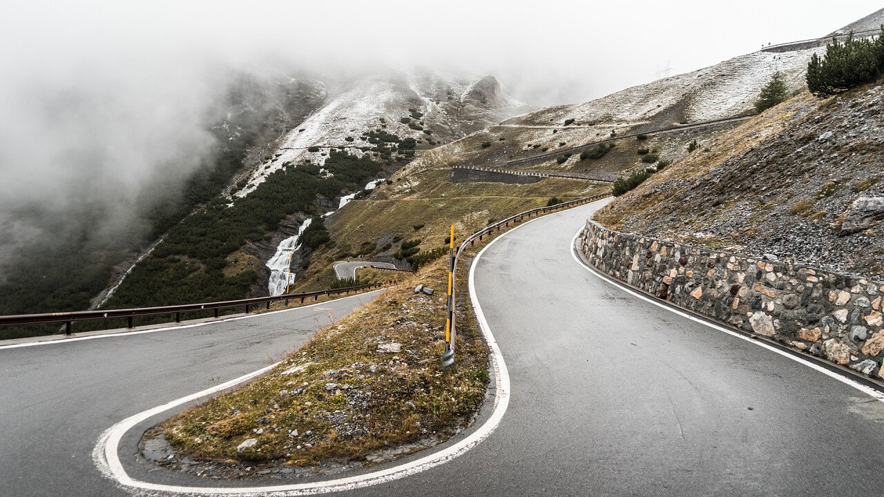 Hairpin bends in autumn at the Stelvio Pass