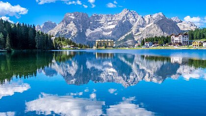 Snow-covered Misurina lake