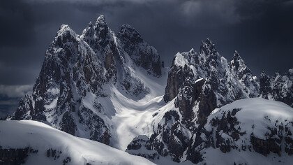 Snow-covered Misurina lake