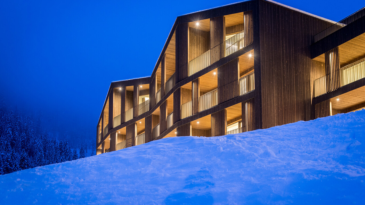 Esterno inverno sera Mountain Residence Montana