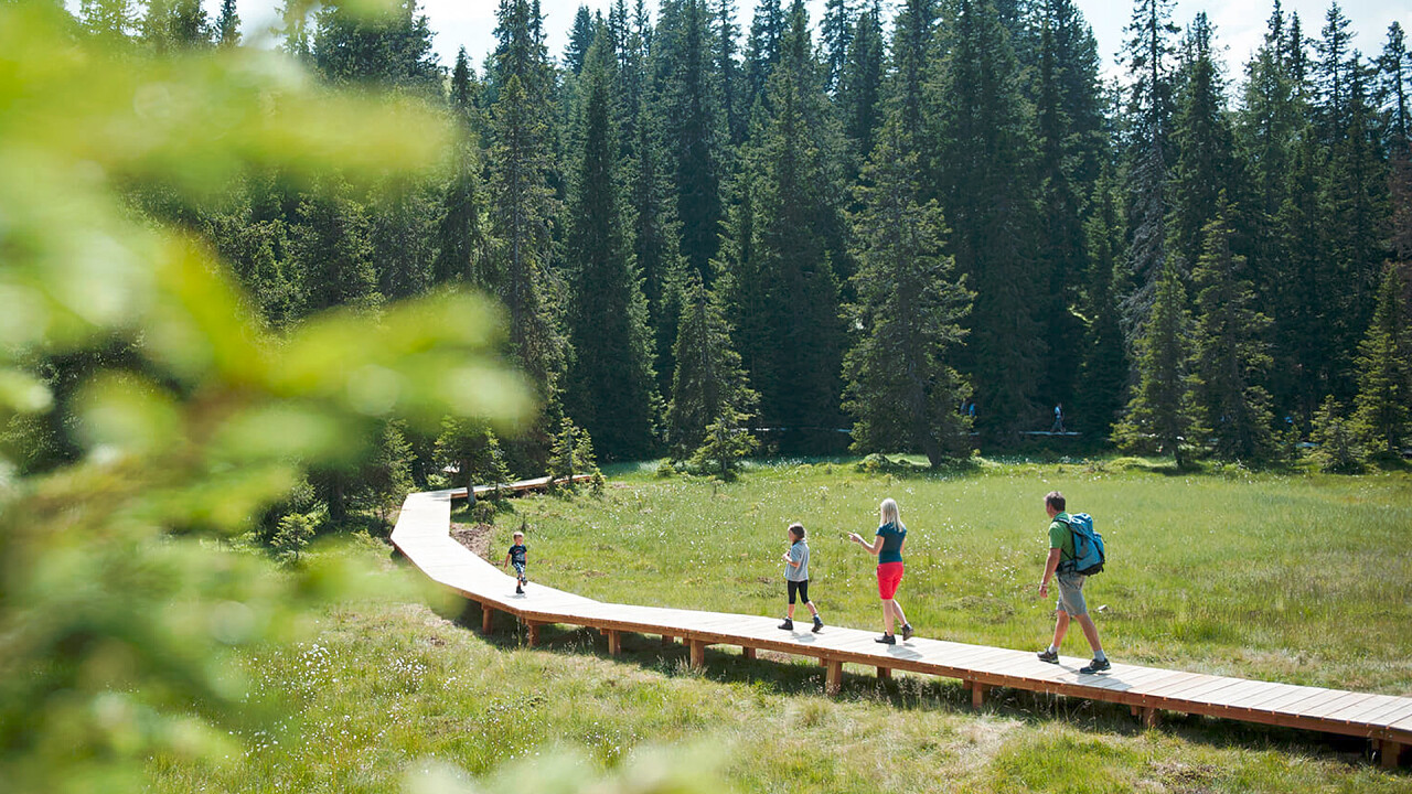 Famiglia che cammina in montagna Hotel Bergblick
