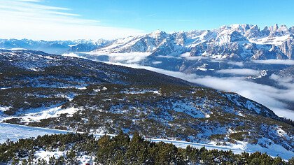 Snow-covered Brenta Dolomites panorama from the Paganella ski area