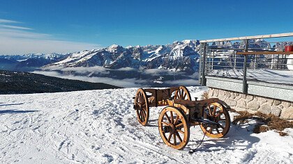 Snow-covered Brenta Dolomites panorama from the Paganella ski area